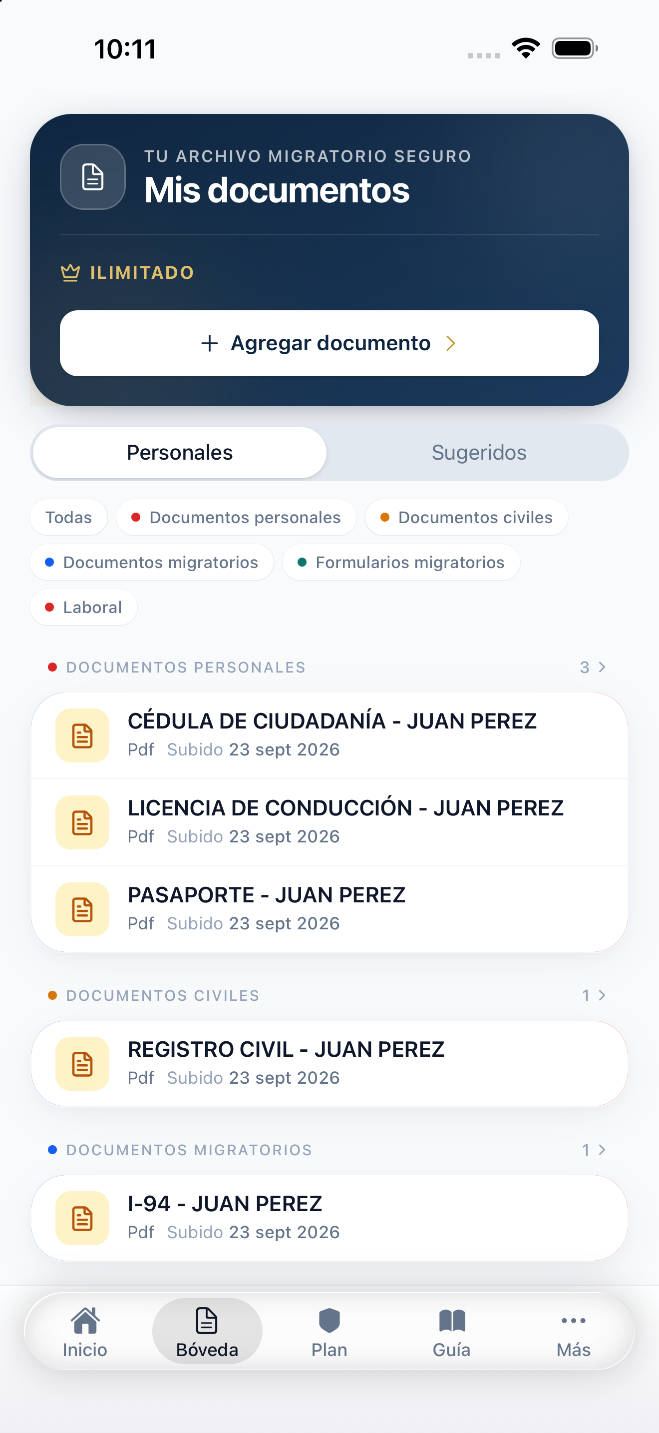 Bóveda segura: documentos personales, civiles y migratorios organizados