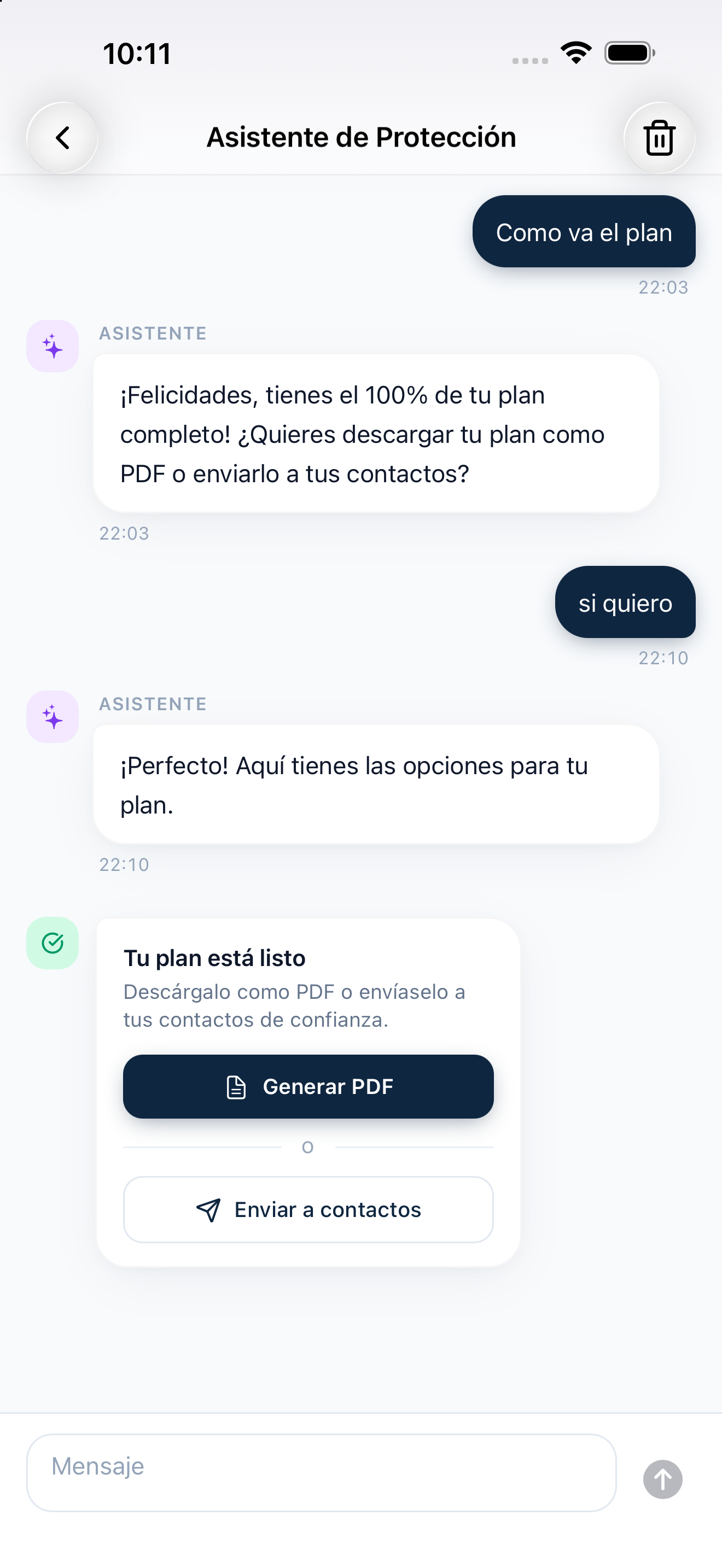 Asistente de protección con generación de PDF