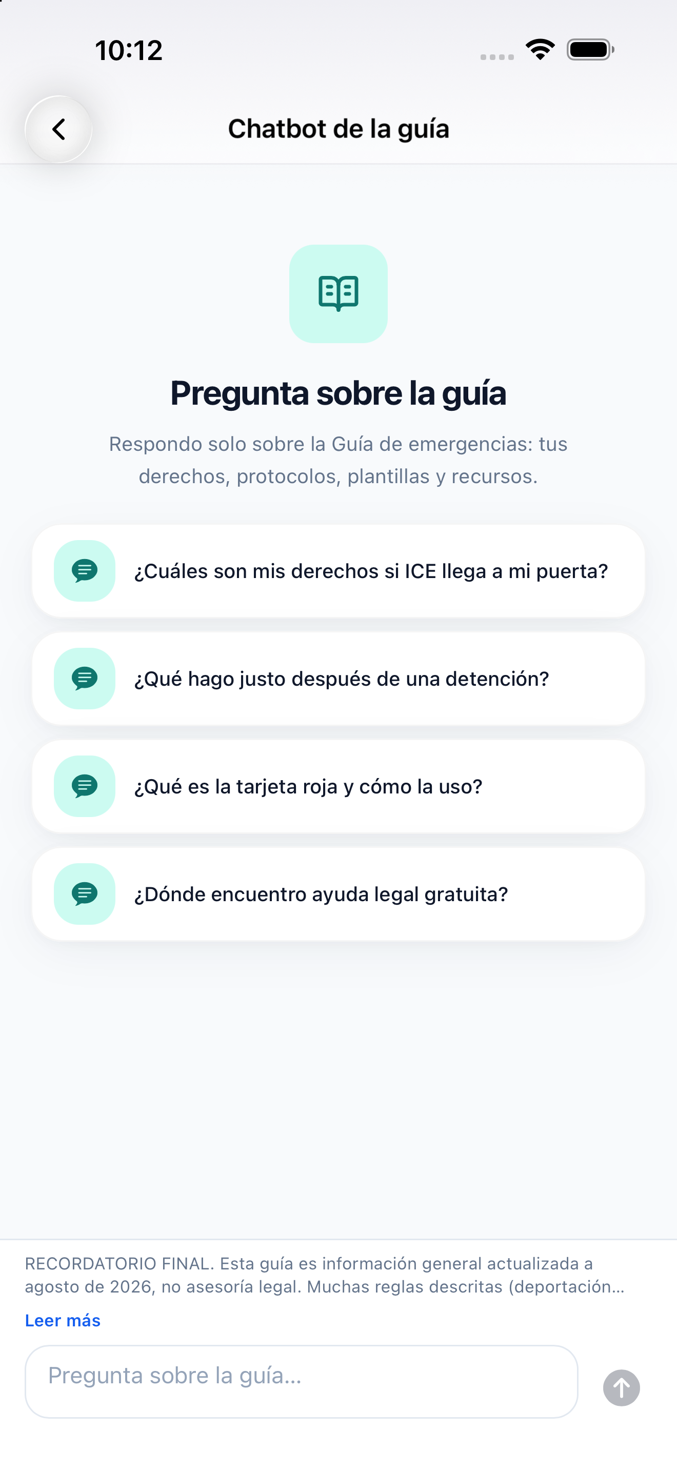 Chatbot de la guía con preguntas frecuentes
